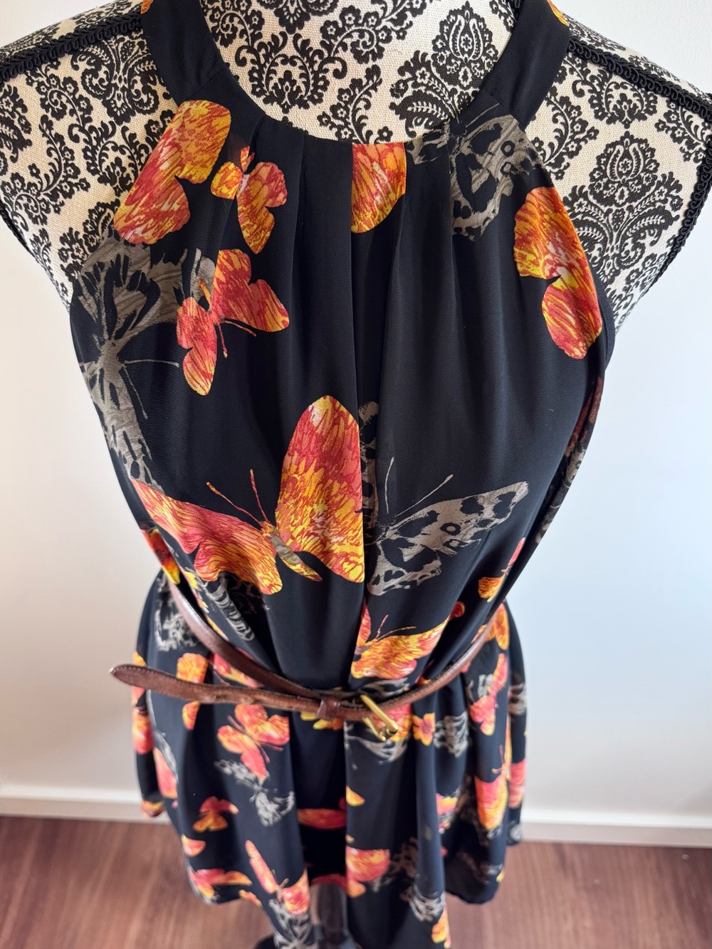 One Clothing Butterfly Black Halter Mini Dress with Pink & Yellow Print size LG - Picture 6 of 10